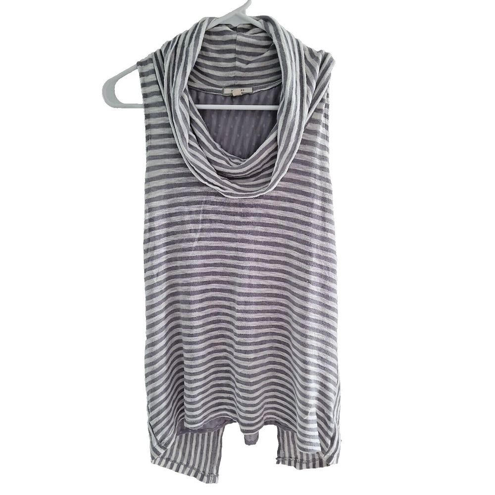 Pleione Gray White Knit Sleeveless Turtleneck Sheer Top Size XS